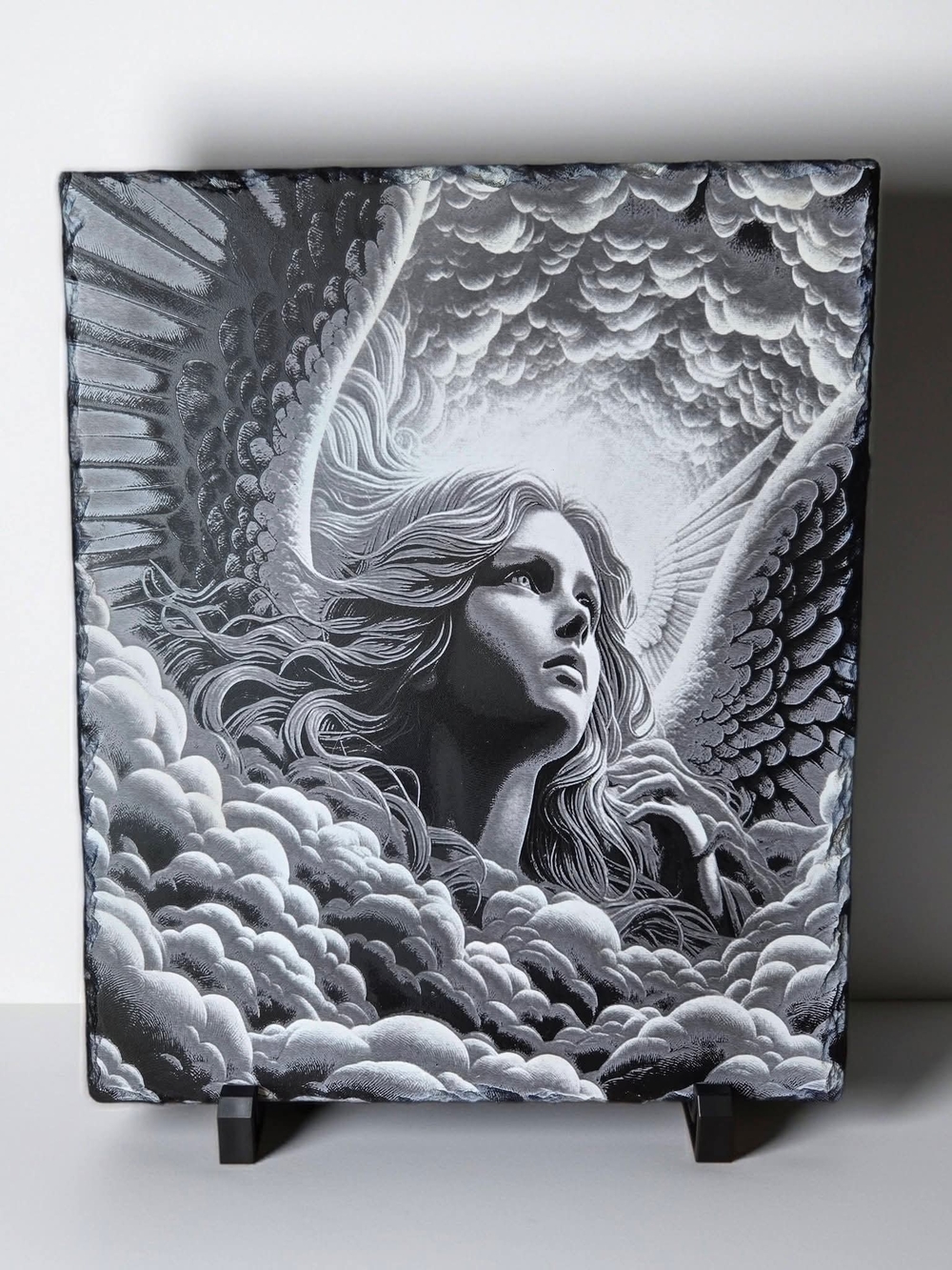 Angel in Clouds Wall Art - Monochrome Home Art Print